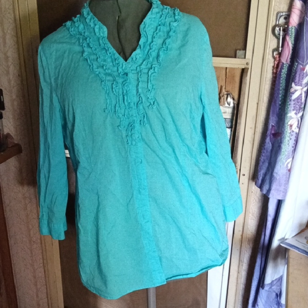 Elegant Teal Ruffle Blouse